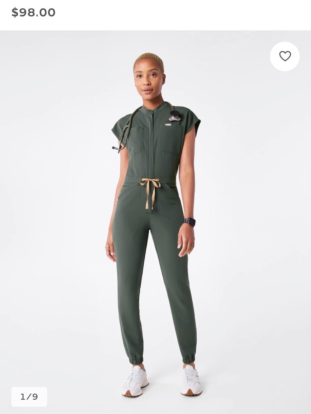 FIGS Jumpsuit in Dark Green with Drawstring Waist